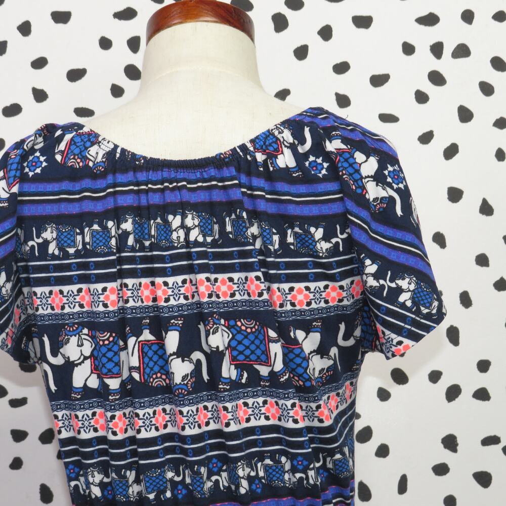 Heart + Arrow Blue Elephant Print Crochet Trim Girls Romper - Picture 4 of 6